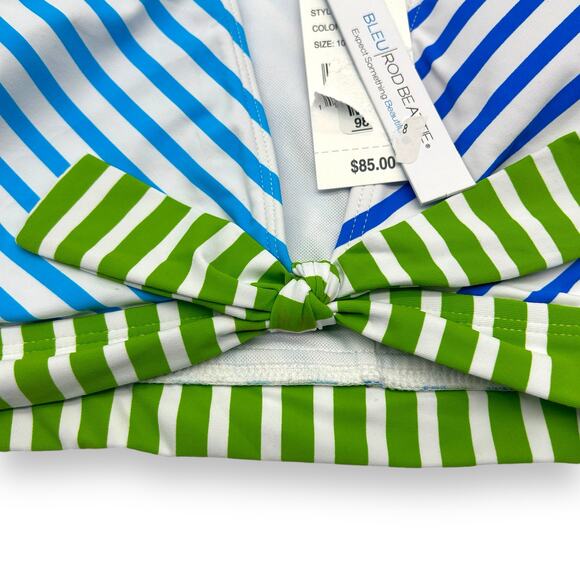 NEW Bleu by Rod Beattie Blue White Stripe Bikini Top Size 10 Tie front Modest - Picture 6 of 9